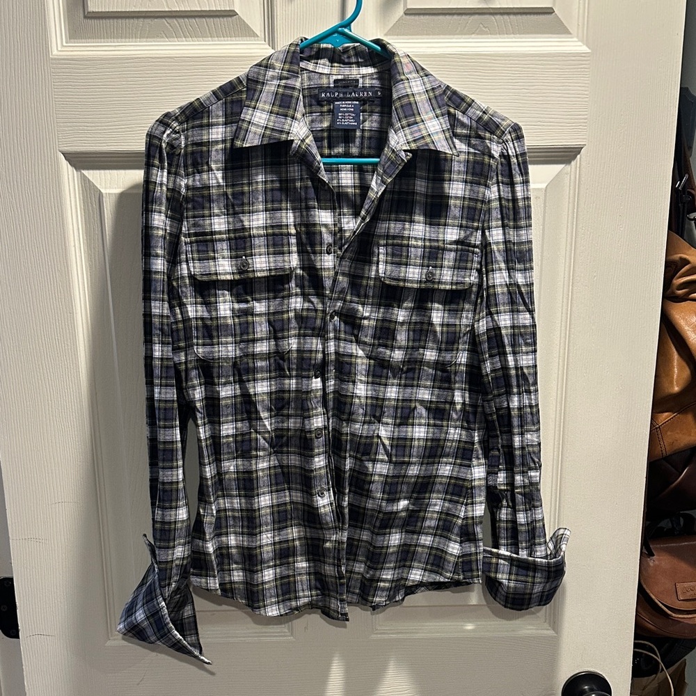 Ralph Lauren blue and green Plaid button down with French cuffs - skinny fit